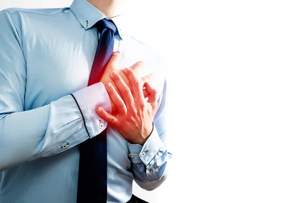 Biznesmen Utrzymać Jego Serce Rękach Zawał Serca Pojęcie Medyczne Opieka — Zdjęcie stockowe