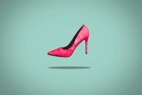 Polygon Rote High Heels Auf Hellgrünem Pastellhintergrund Modekonzept Ein Modernes — Stockfoto