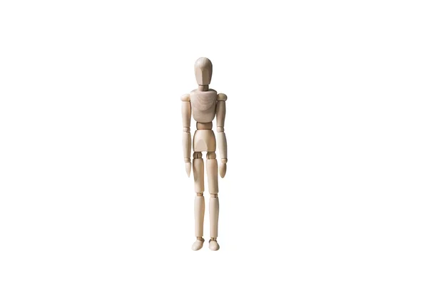Dřevěný Manekýn Stojící Pozici Izolovaná Dřevěná Figurína Pozadí Izolované Bílém — Stock fotografie