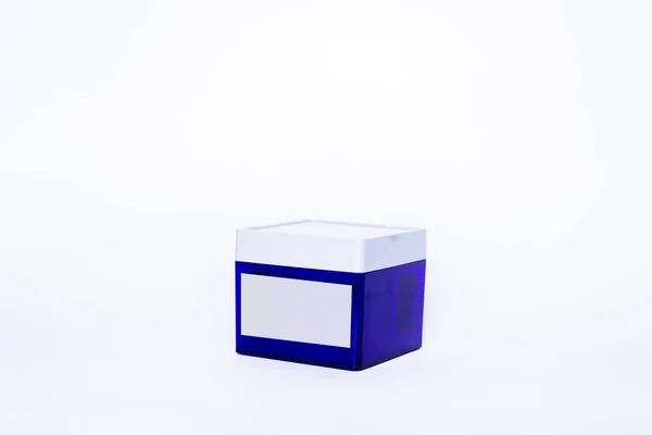 Single Blue Dark Blue Container Plug Container White Background Empty — Stock Photo, Image