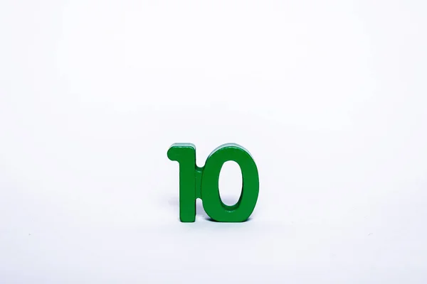 Green Digit Isolated White Background Wooden Number Ten White Background — Stock Photo, Image