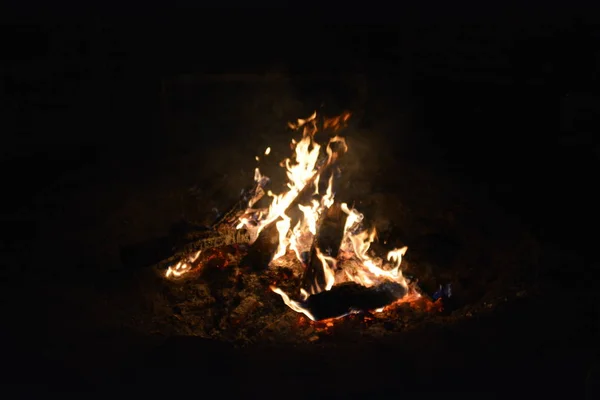 Close Bonfire Black Background — Stock Photo, Image