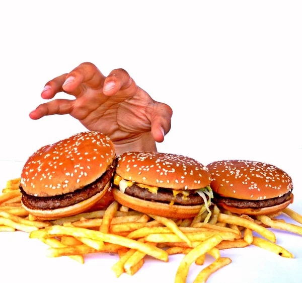 Hand Out Bunch Fast Food — Stock Photo, Image