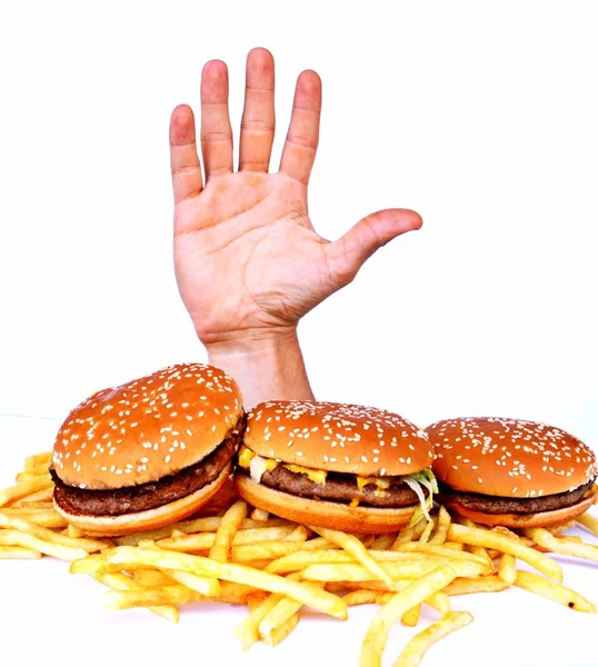 Mão Fora Monte Fast Food — Fotografia de Stock