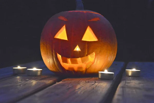 Spooky Little Halloween Pumpkin Glowing Dark — Stock Photo, Image