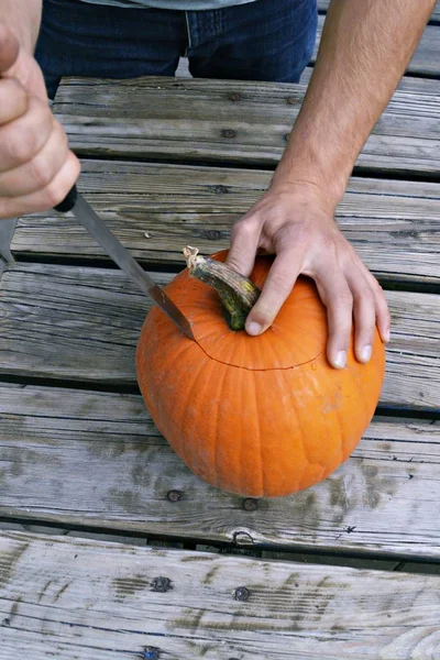 Vágott Egy Tök Halloween — Stock Fotó