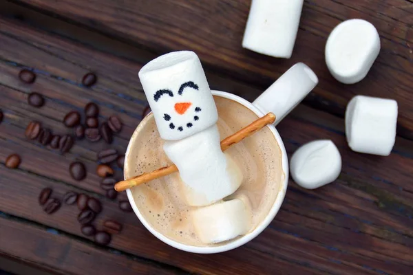 Schneemensch Aus Eibisch Entspannt Kaffee — Stockfoto