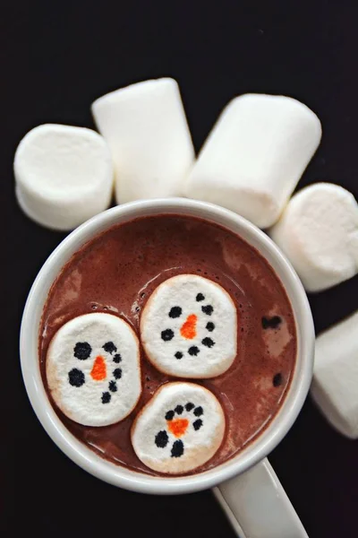 Tasse Pleine Cacao Avec Des Guimauves Bonhomme Neige Elle — Photo