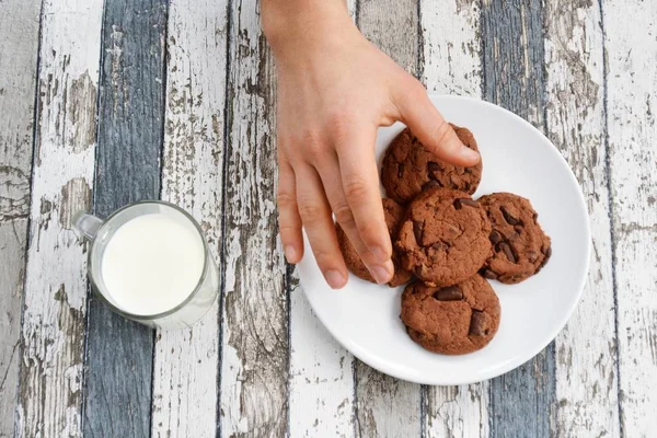 eat cookies and drink milk - close up from above