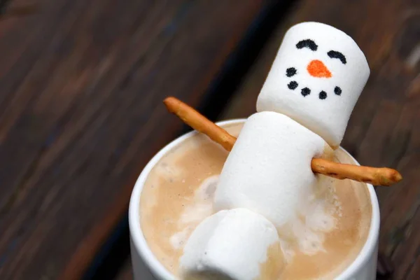 Schneemensch Aus Eibisch Entspannt Kaffee — Stockfoto