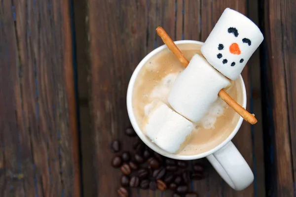 Schneemensch Aus Eibisch Entspannt Kaffee — Stockfoto