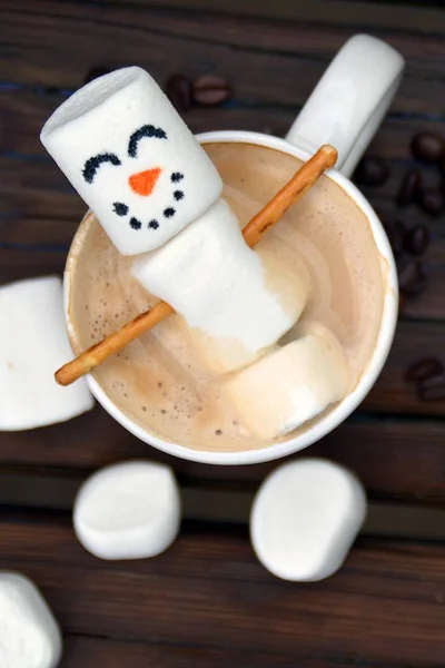 Schneemensch Aus Eibisch Entspannt Kaffee — Stockfoto