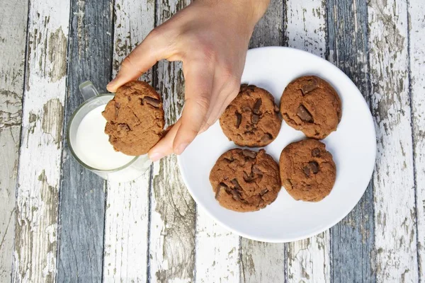 eat cookies and drink milk - close up from above