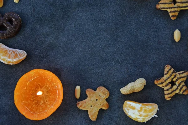 Christmas Table Setting Tangerine Candle — Stock Photo, Image