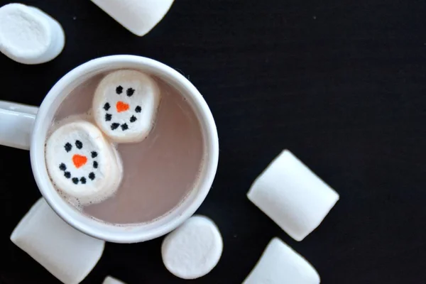 Tasse Pleine Cacao Avec Des Guimauves Bonhomme Neige Elle — Photo