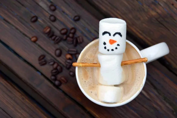 Schneemensch Aus Eibisch Entspannt Kaffee — Stockfoto