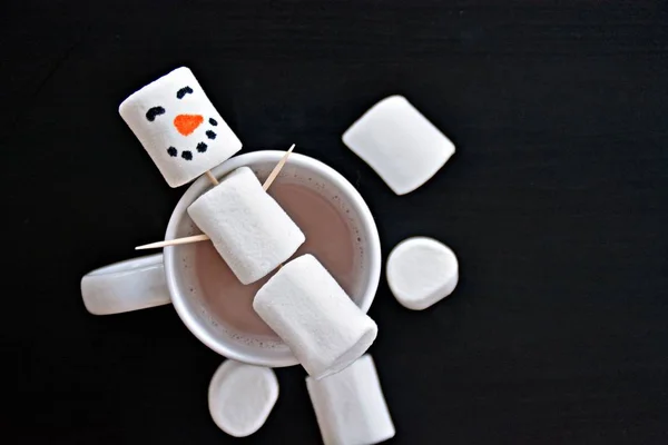 Cup Full Cacao Snowman Marshmallows — Stock Photo, Image