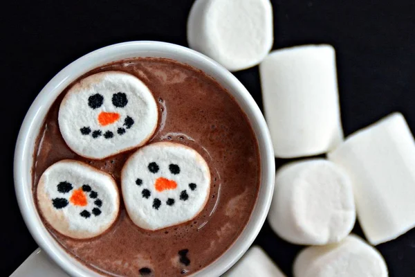 Taza Llena Cacao Con Malvaviscos Muñeco Nieve Ella — Foto de Stock