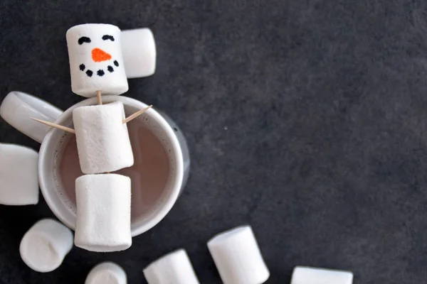 Cup Full Cacao Snowman Marshmallows — Stock Photo, Image