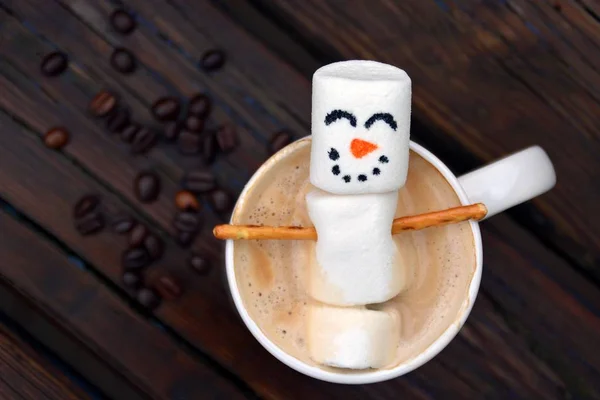 Schneemensch Aus Eibisch Entspannt Kaffee — Stockfoto