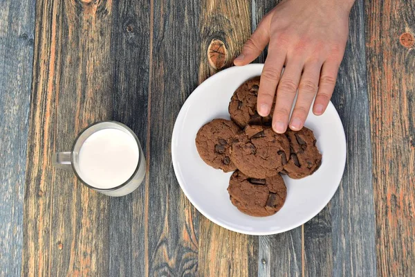Eat Cookies Drink Milk Close — Stock Photo, Image