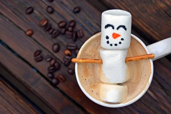 Bonhomme Neige Fait Guimauve Relaxant Dans Café — Photo