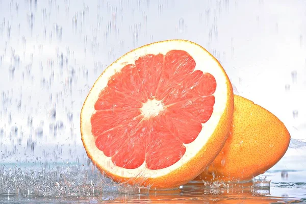 Érett Grapefruit Vízcseppek — Stock Fotó