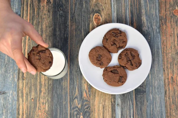 eat cookies and drink milk - close up from above