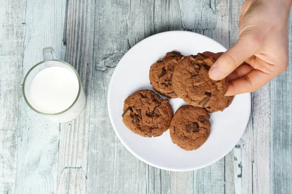 eat cookies and drink milk - close up from above