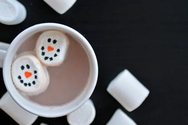 Tasse Pleine Cacao Avec Des Guimauves Bonhomme Neige Elle — Photo