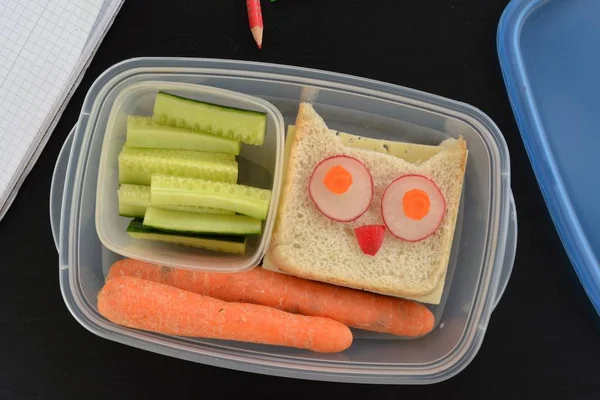 Break Bread Box Full Vegetables Owl Toast — Stock Photo, Image