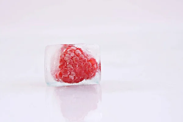 Frambuesa Cubo Hielo Sobre Fondo Blanco — Foto de Stock