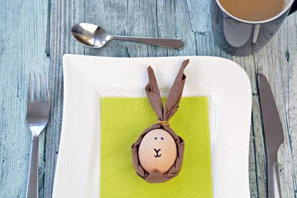 Варёное Яйцо Виде Пасхального Кролика Завтрак — стоковое фото