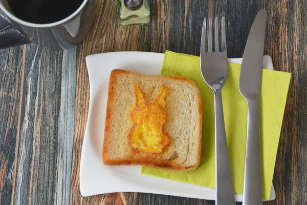 Egg Hole Toast Shape Bunny — Stock Photo, Image