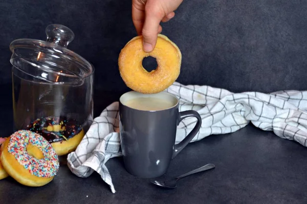 Mergulhar Donut Açúcar Café — Fotografia de Stock