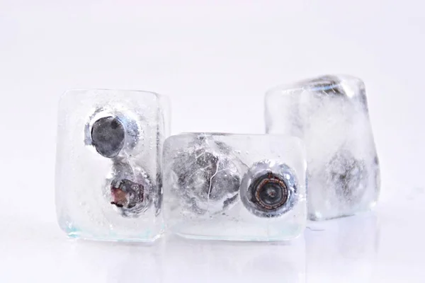 Blueberris Ice Cubes White Background — Stock Photo, Image