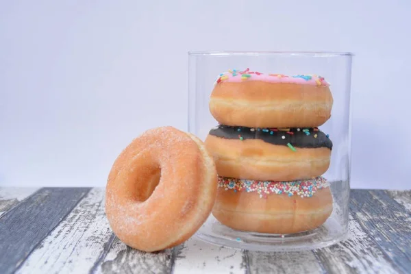 Donuts Frasco Vidro — Fotografia de Stock