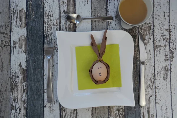 Βραστό Αυγό Πασχαλινό Λαγουδάκι Για Πρωινό — Φωτογραφία Αρχείου