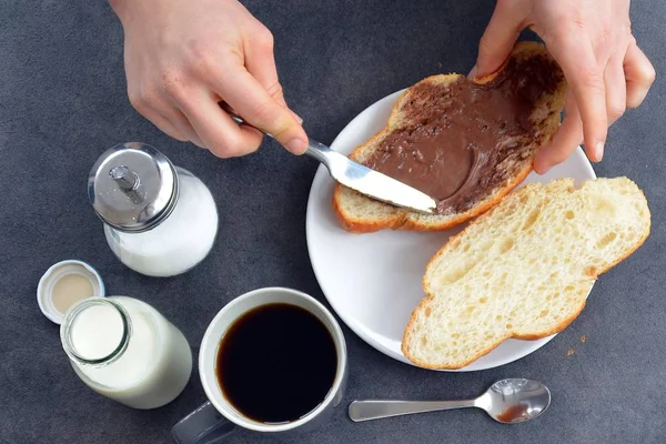 Tostadas Con Crema Chocolate Café — Foto de Stock