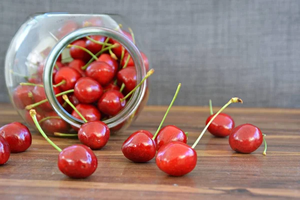 Cerises Crues Rouges Pot Verre — Photo