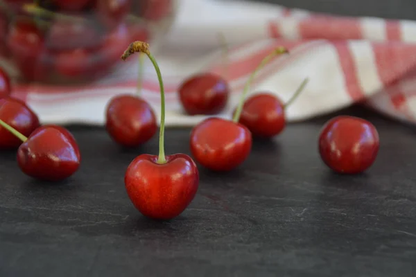 Cerises Crues Rouges Pot Verre — Photo