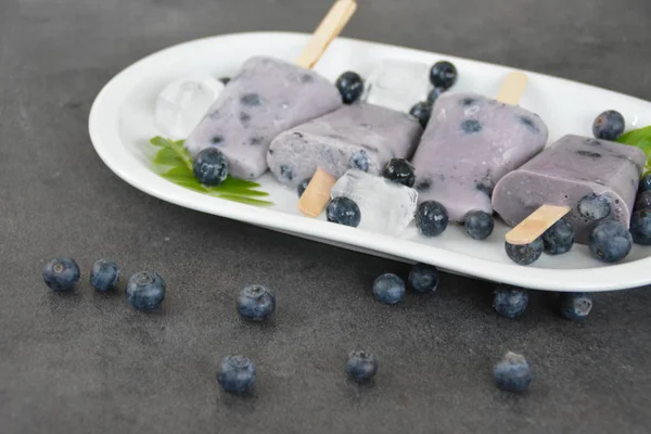 Homemade Popsicles Made Out Blueberry Milk — Stock Photo, Image