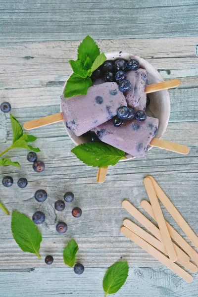 Paletas Caseras Hechas Arándanos Leche — Foto de Stock