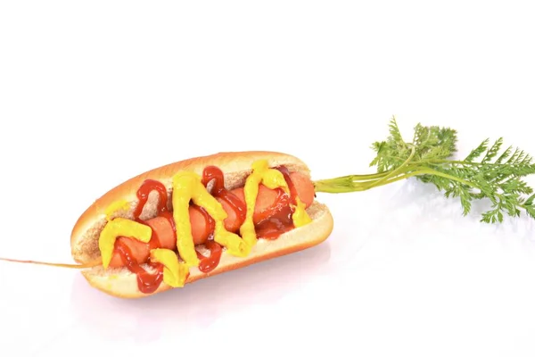 Gezonde Hotdog Van Een Wortel Een Hotdog Broodje — Stockfoto