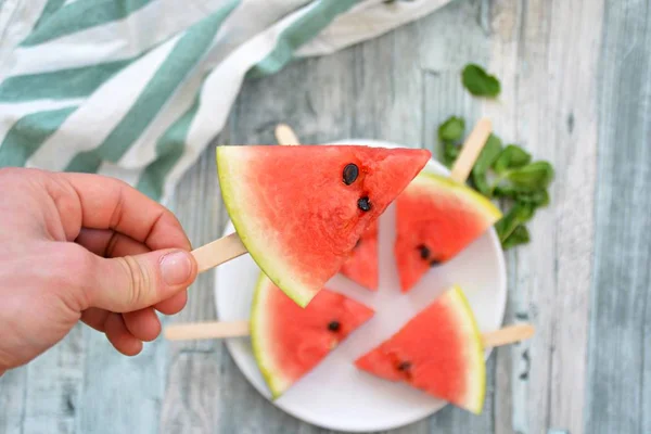 Vattenmelon Slice Popsicles Närbild — Stockfoto