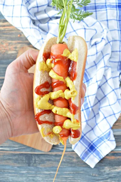 Hot Dog Sain Partir Une Carotte Pain Hot Dog — Photo