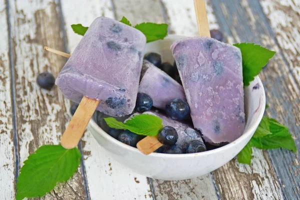 Homemade Popsicles Made Out Blueberry Milk — Stock Photo, Image