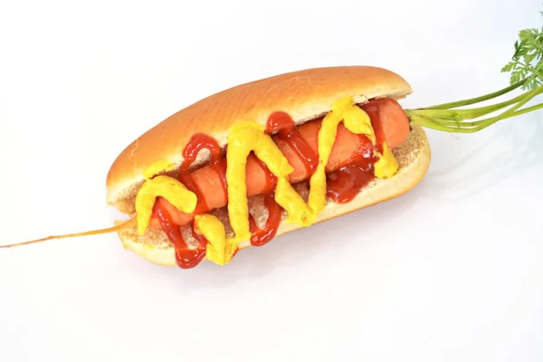 Gezonde Hotdog Van Een Wortel Een Hotdog Broodje — Stockfoto