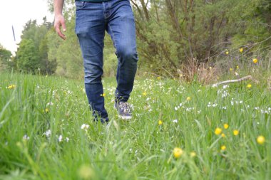 kot bacaklar yakın, doğada yürüyüş 