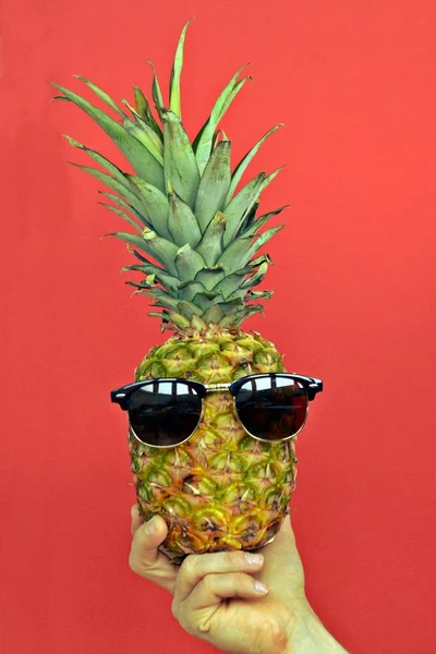 Hålla Ananas Med Solglasögon Handen — Stockfoto